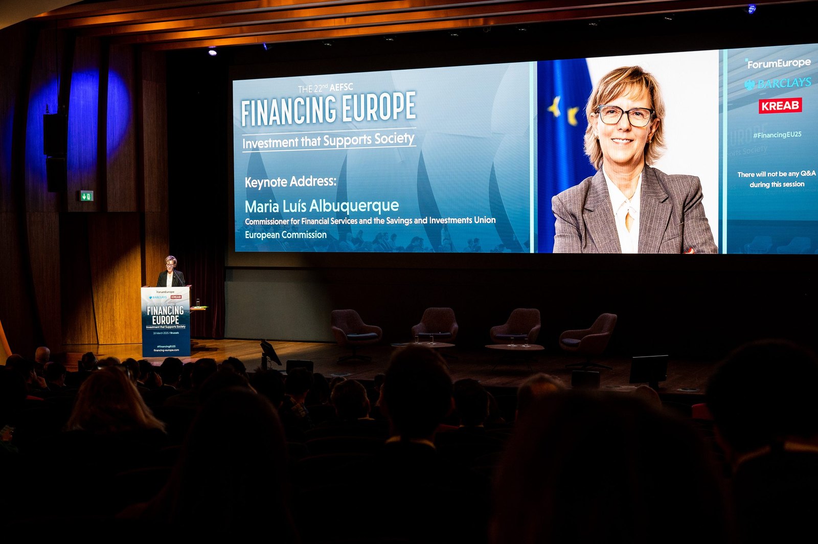 Maria Lu&iacute;s Albuquerque, European Commissioner for Financial Services and the Savings and Investments Union, delivering the keynote address at the 2025 edition